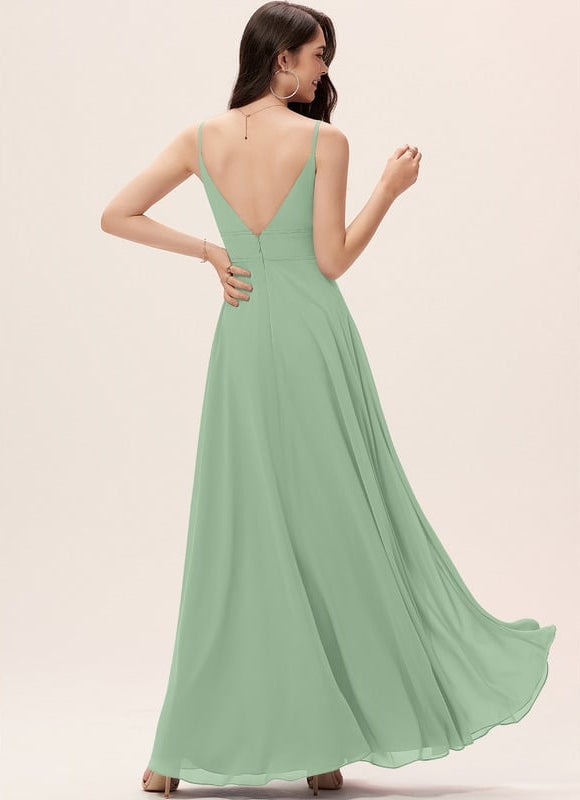 Robe de Soirée Mousseline Beige - gallery 1