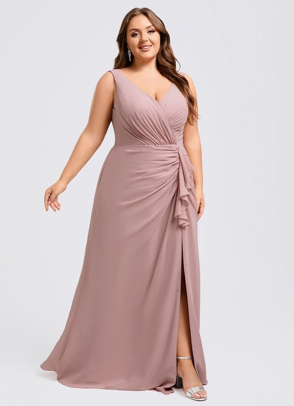 Robe de Soirée Mousseline Beige - gallery 8