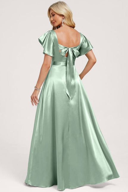 Robe de Soirée Satin Vert Pâle - gallery 4