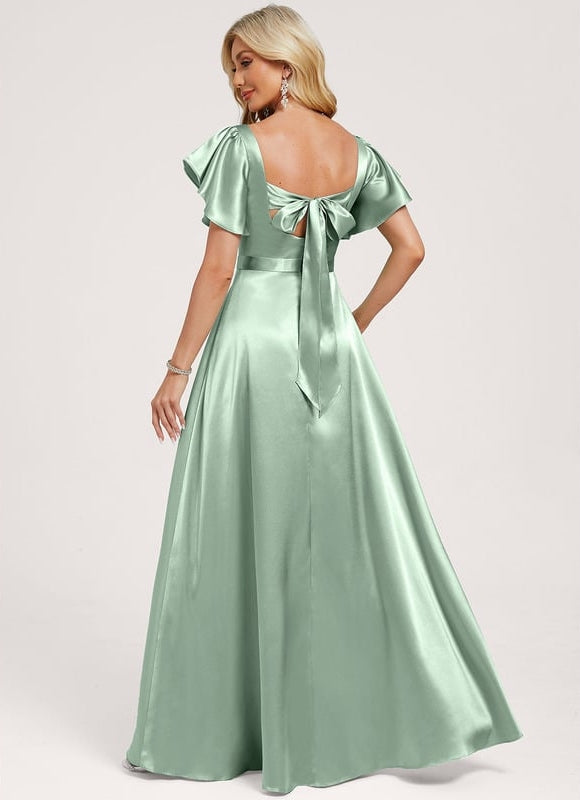 Robe de Soirée Satin Vert Pâle - gallery 4