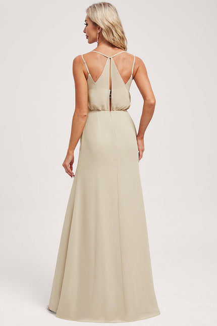 Robe de Soirée Mousseline Beige - gallery 5