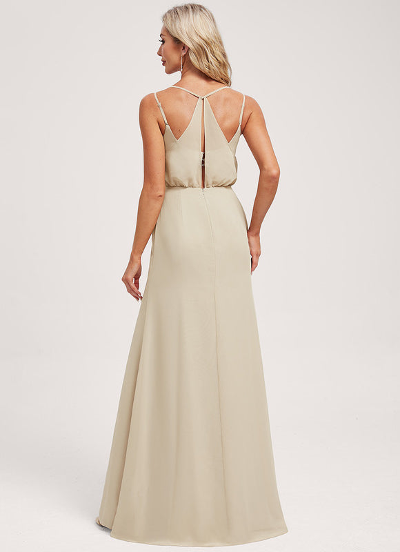 Robe de Soirée Mousseline Beige - gallery 5