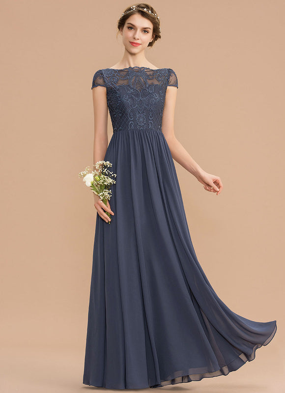 Robe de Soirée Longue Bleu Marine Dentelle Mousseline - gallery 1