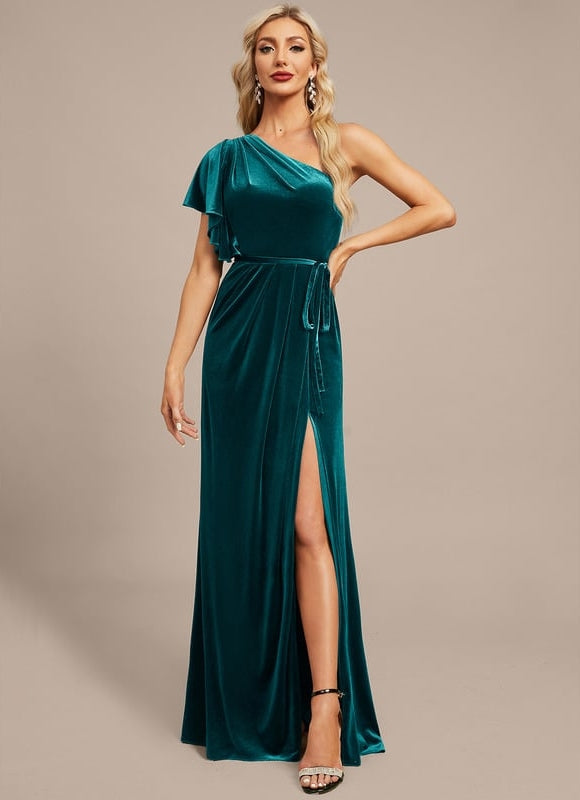 Robe de Soirée Velours Asymétrique - gallery 2