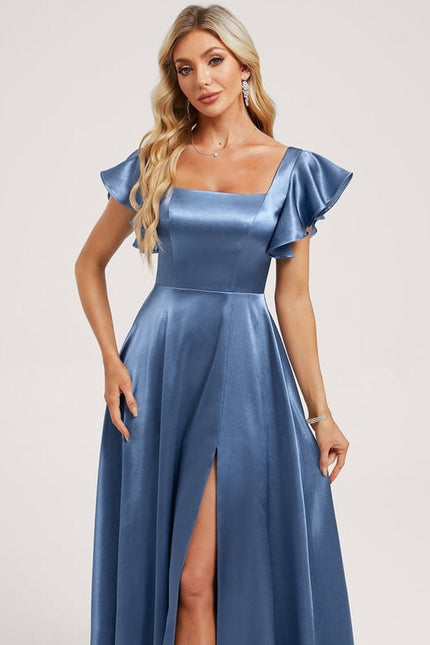 Robe de Soirée Satin Bleu Élégant - gallery 3