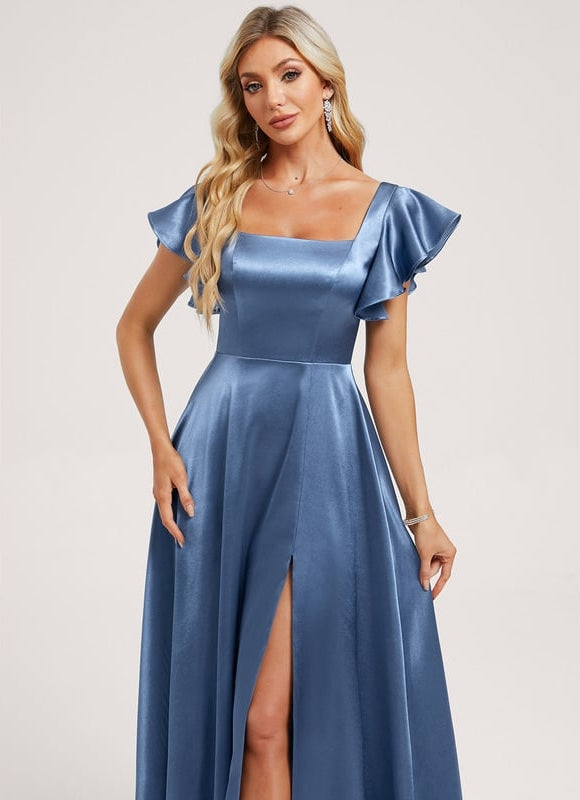Robe de Soirée Satin Bleu Élégant - gallery 3