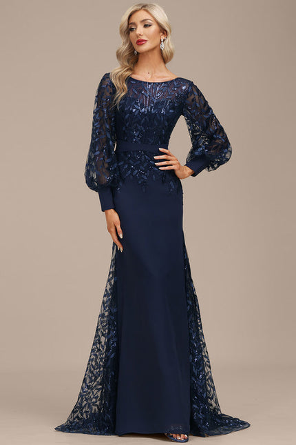 Robe Longue Bleue Sirène Dentelle Soirée - gallery 6