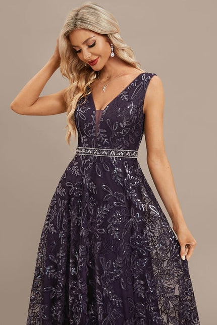 Robe de Soirée Violet Éclat Floral - gallery 1