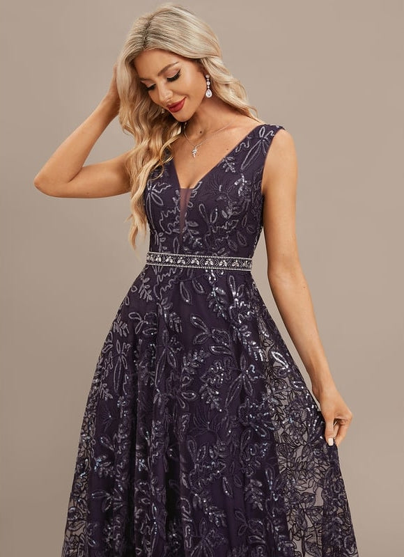 Robe de Soirée Violet Éclat Floral - gallery 1