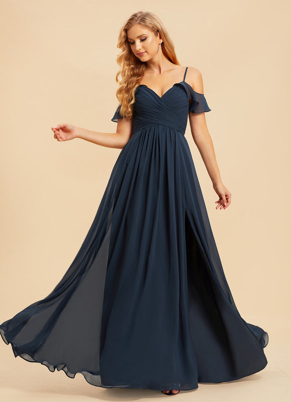 Robe de Soirée Mousseline Beige - gallery 2