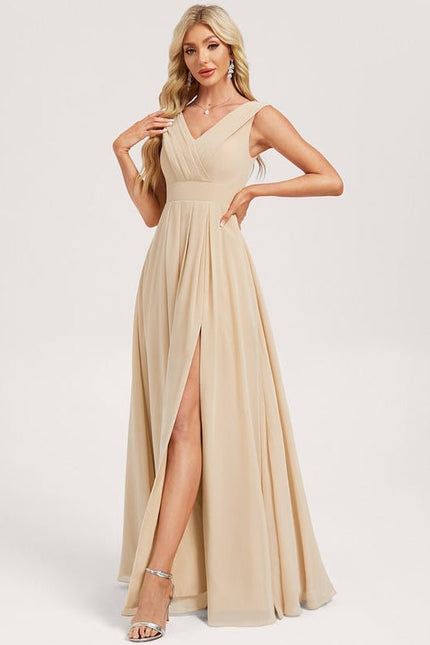 Robe de Soirée Mousseline Beige - gallery 1
