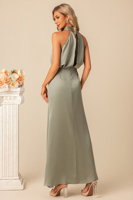 Robe de Soirée Satin Vert Poudré - gallery 1