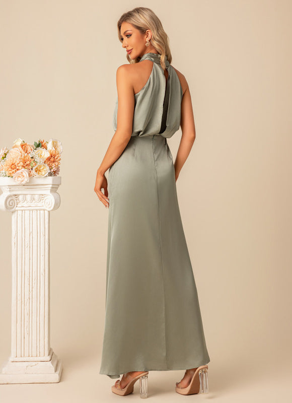 Robe de Soirée Satin Vert Poudré - gallery 1