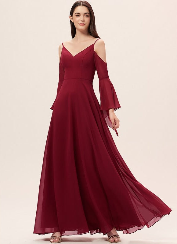 Robe de Soirée Mousseline Beige - gallery 3