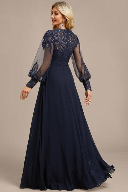Robe de Soirée Vaporeuse Marine - gallery 5