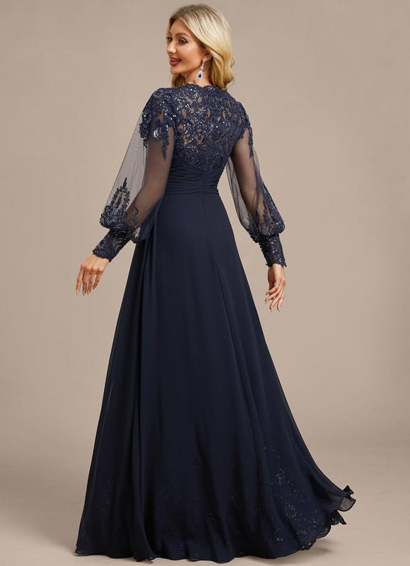 Robe de Soirée Vaporeuse Marine - gallery 5