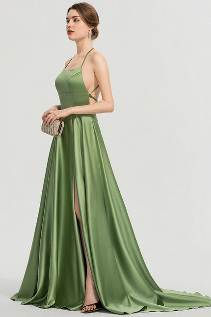 Robe de Soirée Satinée Olive - gallery 1