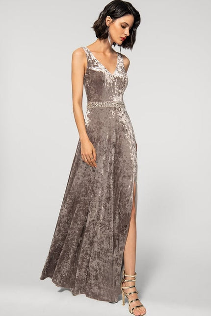 Robe de Soirée Velours Sable Chic