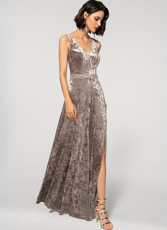Robe de Soirée Velours Sable Chic