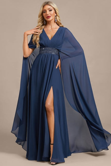 Robe de Soirée Chiffon Marine - gallery 3