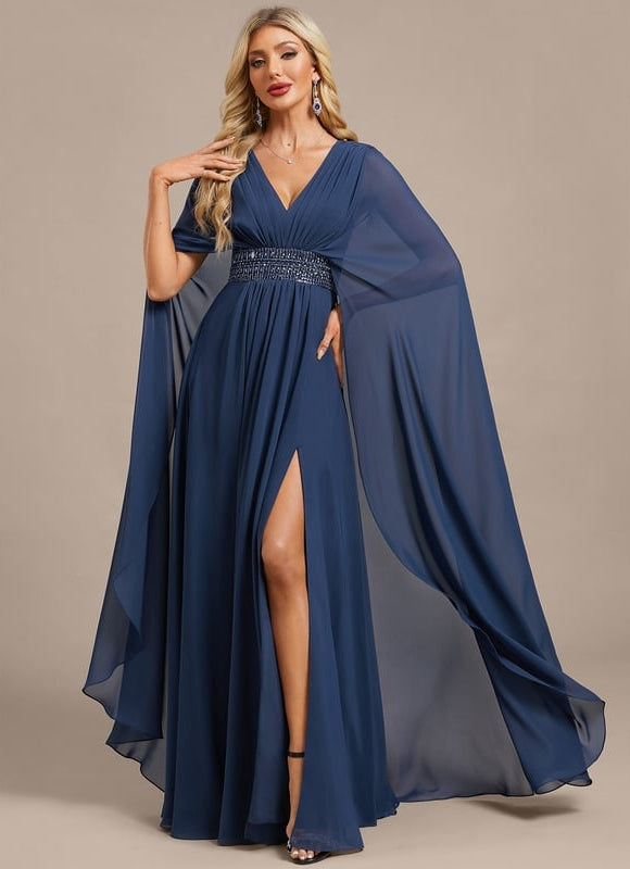 Robe de Soirée Chiffon Marine - gallery 3