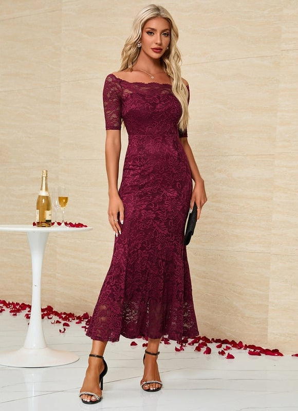 Robe de Soirée Bordeaux Florale - gallery 5