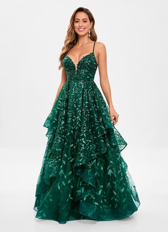 Robe De Soirée Dentelle Verte - gallery 2