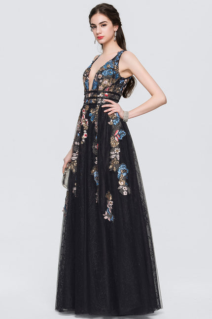 Robe de Soirée Fleurie Noire - gallery 2