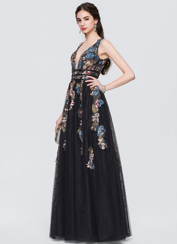 Robe de Soirée Fleurie Noire - gallery 2