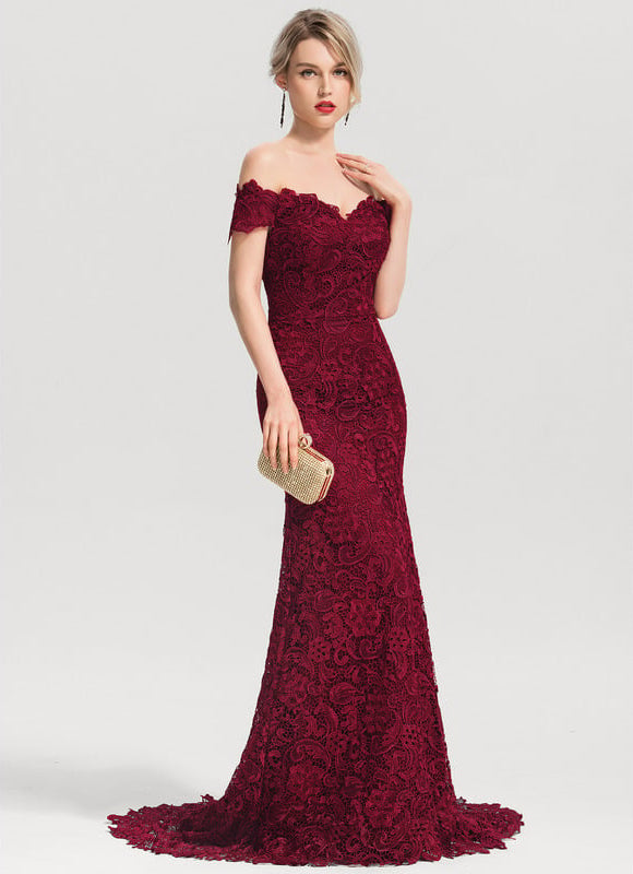 Robe de Soirée Bordeaux Dentelle - gallery 3
