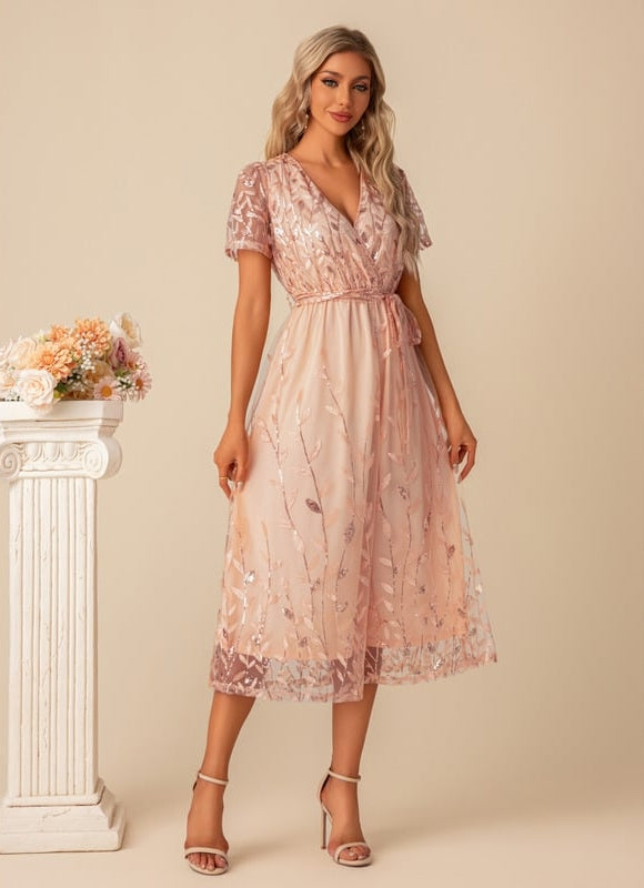 Robe De Soirée Dentelle Rose - gallery 2