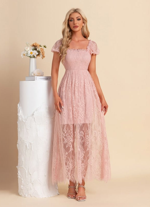 Robe de Soirée Dentelle Rosée - gallery 6