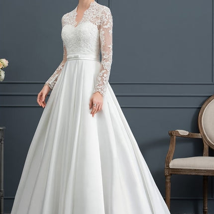 Robe de Soirée Longue Blanche Princesse Dentelle Col V