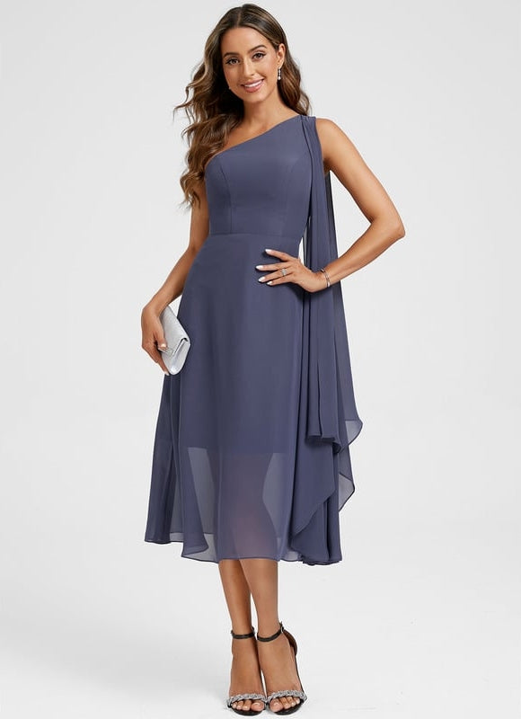 Robe de Soirée Asymétrique Marine - gallery 1