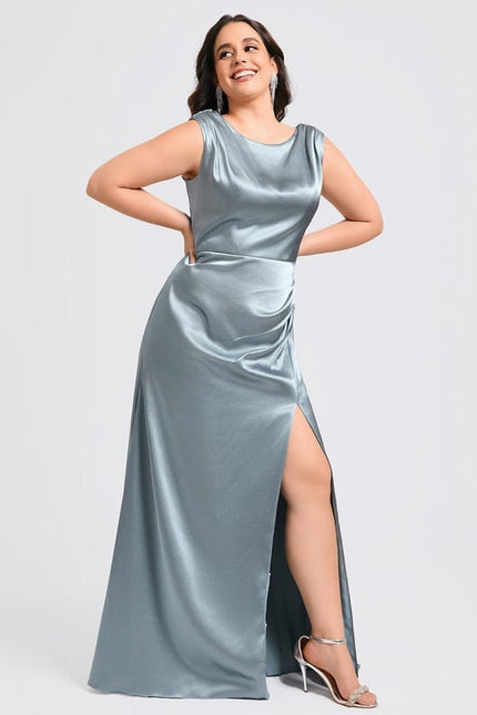 Robe de Soirée Satin Bleu Poudré - gallery 9