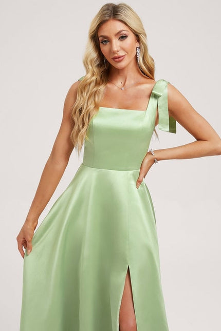 Robe de Soirée Satin Vert Clair - gallery 3