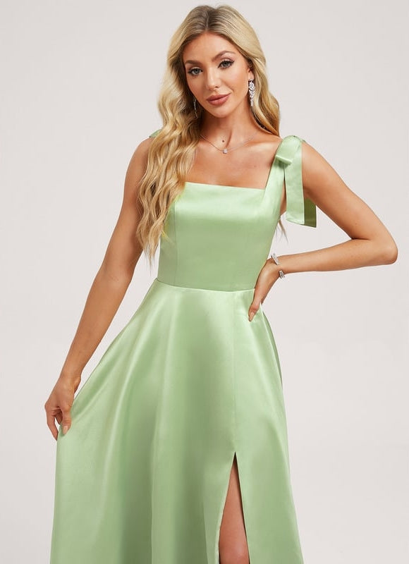 Robe de Soirée Satin Vert Clair - gallery 3