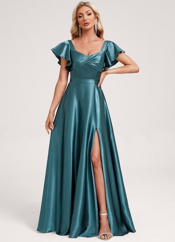 Robe de Soirée Satin Vert Pâle