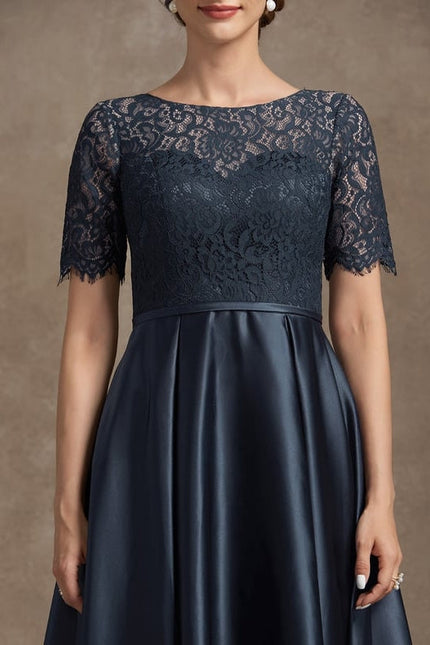 Robe de Soirée Longue Bleu Satiné Dentelle. - gallery 5