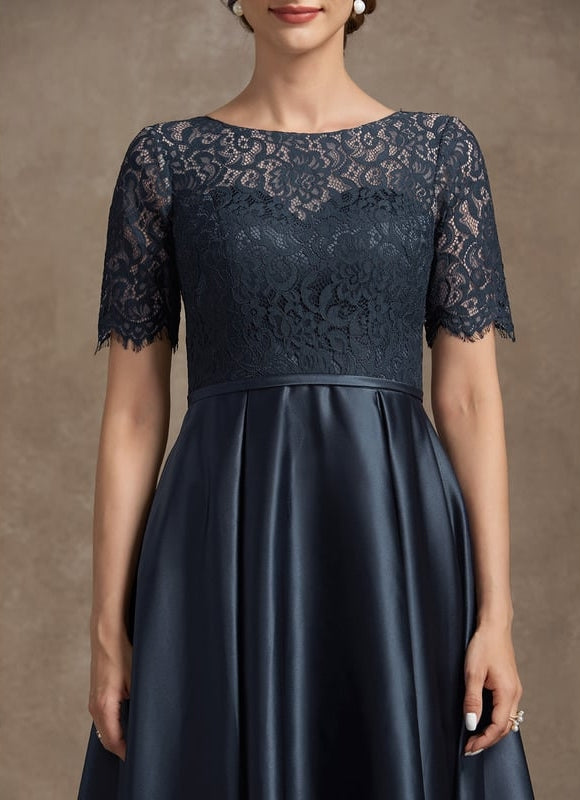 Robe de Soirée Longue Bleu Satiné Dentelle. - gallery 5