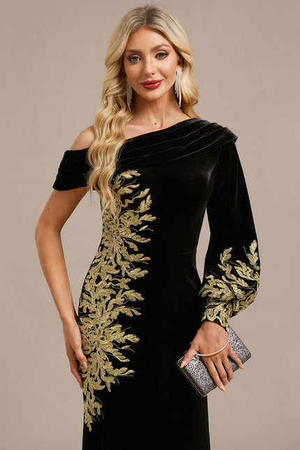 Robe de Soirée Velours Doré Élégant - gallery 1
