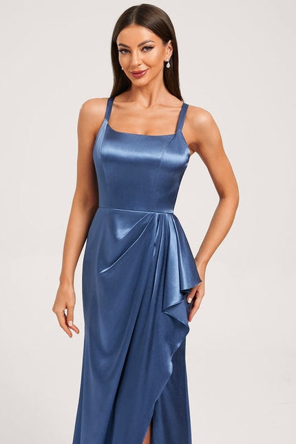 Robe de Soirée Satin Bleu Élégant - gallery 5