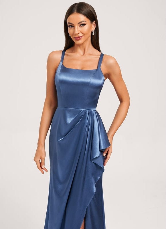 Robe de Soirée Satin Bleu Élégant - gallery 5