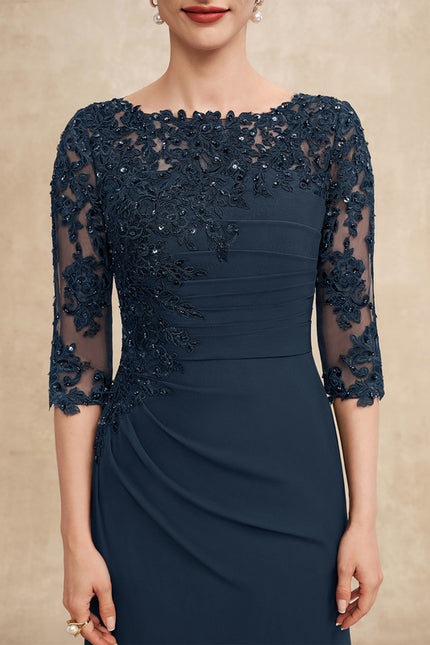Robe de Soirée Longue Bleu Marine Dentelle Paillettes - gallery 6