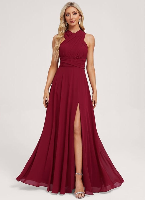 Robe de Soirée Bordeaux Fluide - gallery 1