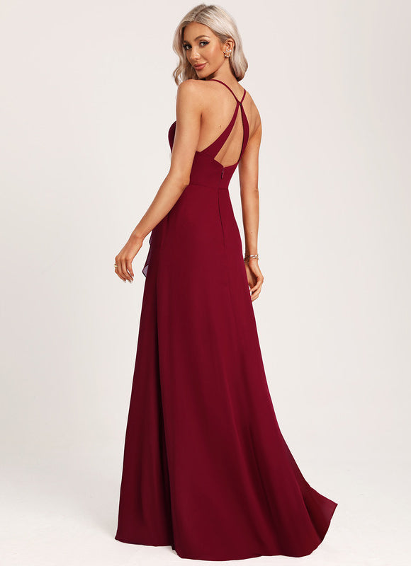 Robe de Soirée Mousseline Beige - gallery 3