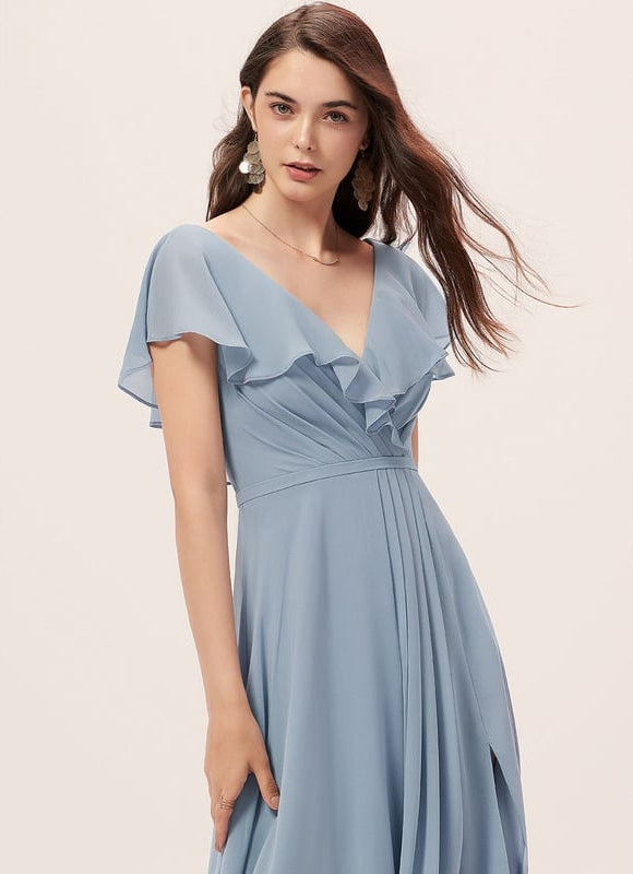 Robe de Soirée Mousseline Beige - gallery 4
