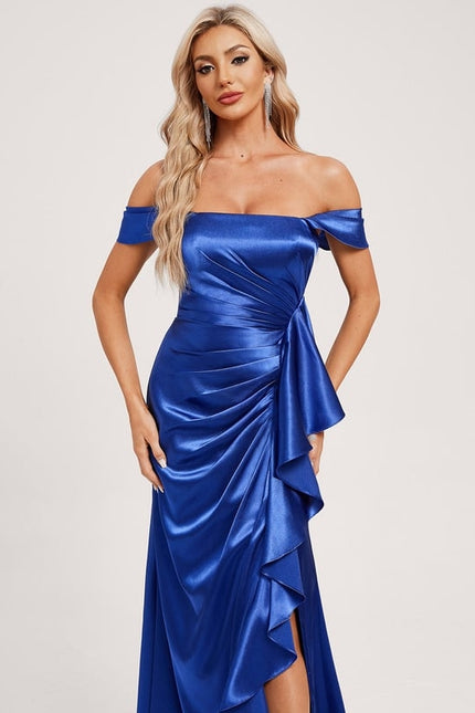 Robe de Soirée Bleu Satin Raffiné - gallery 3