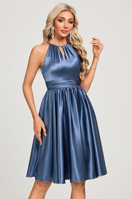 Robe de Soirée Satin Bleu - gallery 1