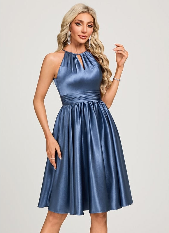 Robe de Soirée Satin Bleu - gallery 1